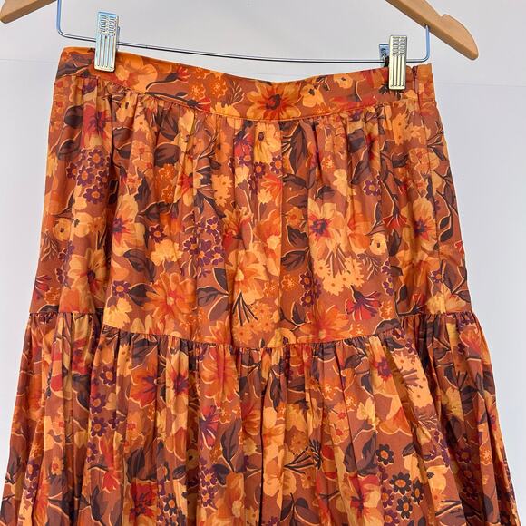 Auguste The Label Caramel Floral Tiered Maxi Skirt Size 6 Orange Fall Autumn - Picture 5 of 8